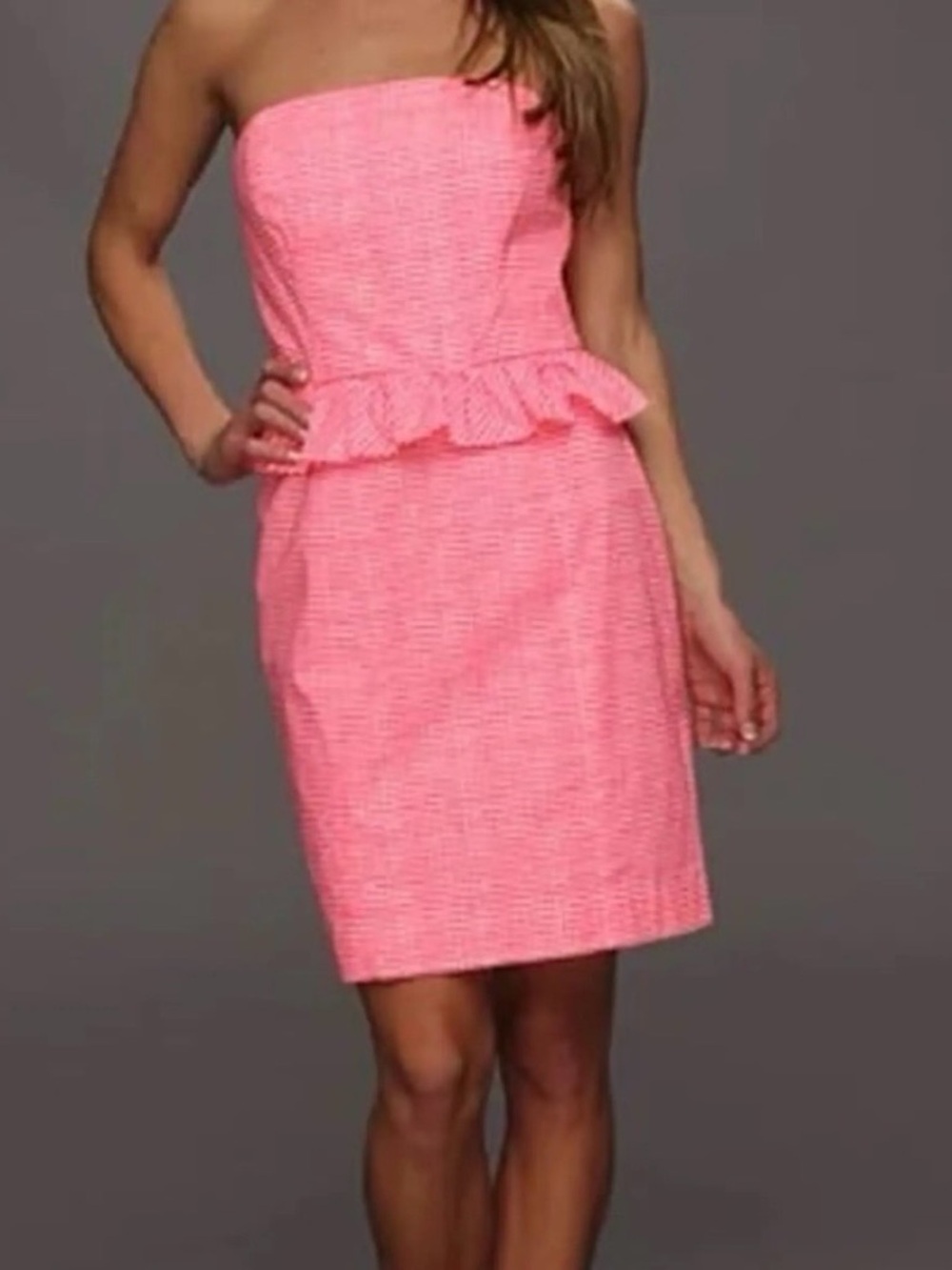 Lilly Pulitzer dress 6 Lowe strapless Fiesta Pink gingham Peplum waist NWT